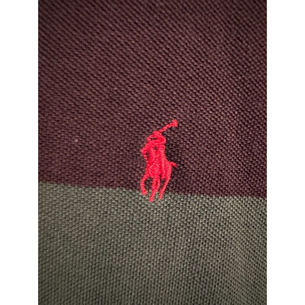 Polo Ralph Lauren Rugby Polo Shirt XL Green Brown Striped Big Pony Cotton Preppy - Picture 6 of 8